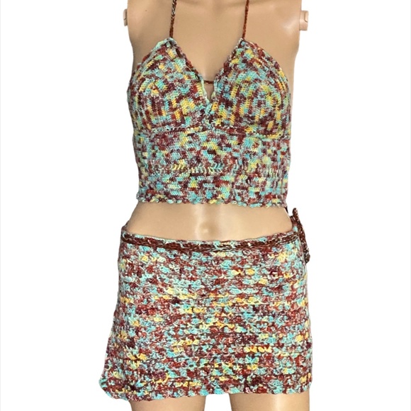 OOAK Crochet Tie Dye Mini Wrap Skirt Coverup Handmade - Picture 2 of 11